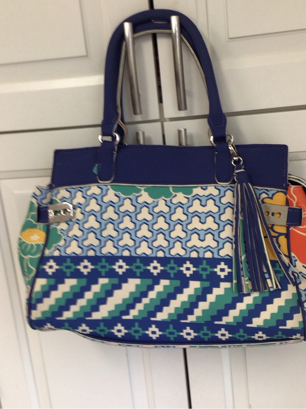 Rafe Blue Patterned Tote Bag with Tassel